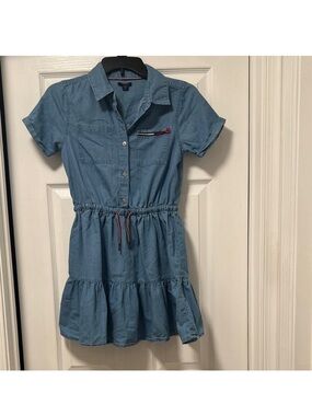 Tommy Hilfiger Light Blue Denim Shirt Dress with Drawstring